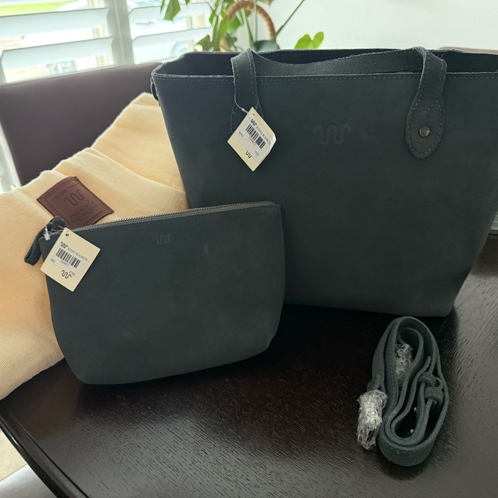 King Ranch Suede Gray Tote and Make Up Pouch Set